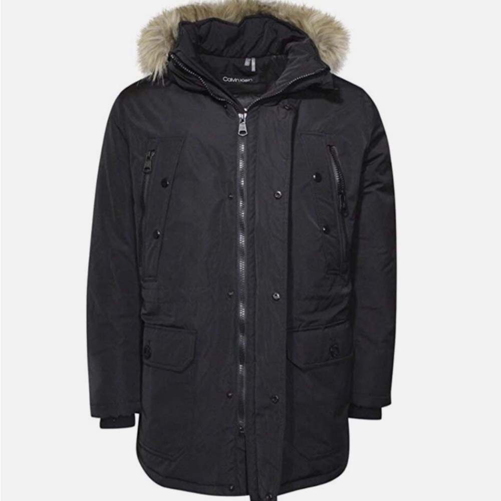 New Calvin Klein Men's Black Arctic Parka with Faux Fur Hood 2XLT